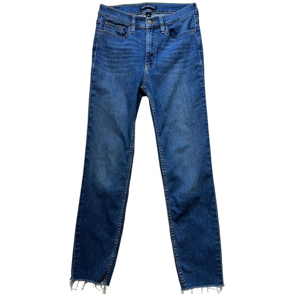 Calvin Klein Women's High Rise Slim Jeans Raw Hem Stretch Size 26 Blue Denim - Picture 1 of 11